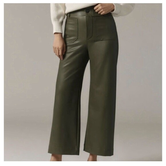 The Colette Faux-Leather Crop Wide-Leg Pants by Maeve Sz25P Forest Green Anthro - Picture 1 of 15